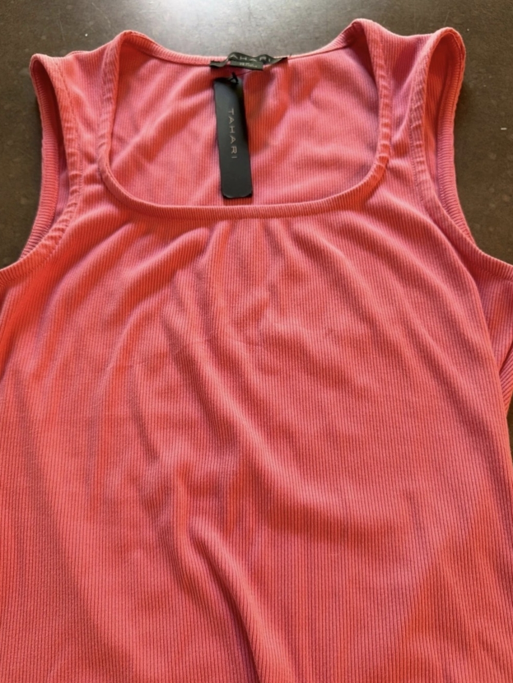 Tahari Coral Pink Ribbed Scoop Neck Tank